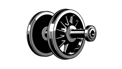 Detailed illustration of a train wheel and axle assembly. © conell