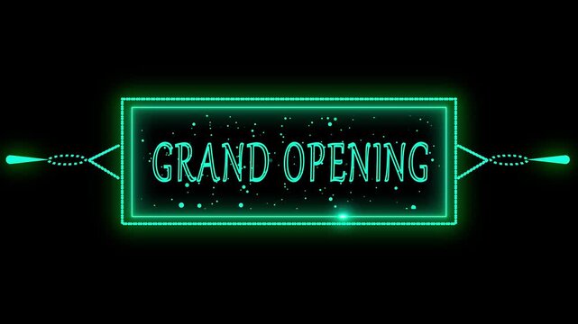 Turquoise Neon Rectangular Frame with Grand Opening Text and Starfield turquoise, neon, frame, rectangular, border, glowing, text, grand opening, particles, stars, space, animation