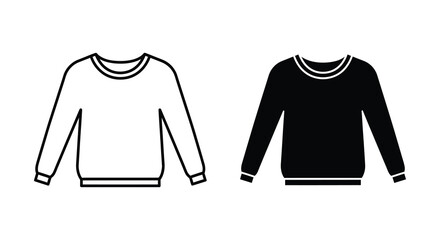 Two sweater designs one white one black displayed as linear illustrations silhouette