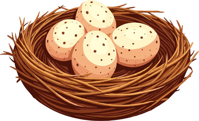 Eggs in bird nest illustration isolated on white background, spring nesting concept clipart