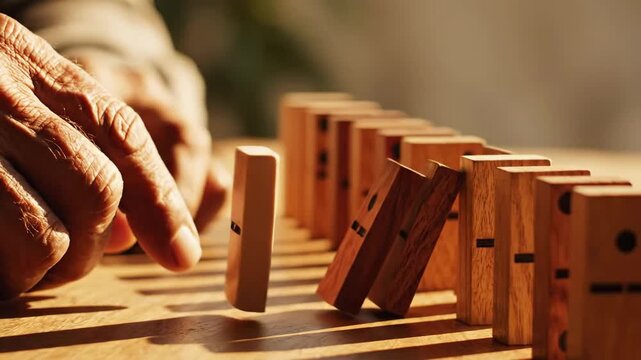 Domino Effect - A Chain Reaction of Wooden Blocks.