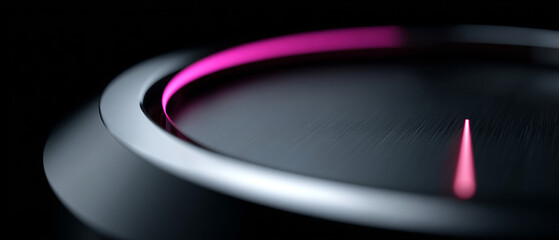 A close up of a circular dial with pink lights on it, the is pointing at zero