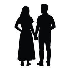 Silhouette of a couple holding hands on a white background