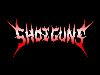 Shotgun, metal typography vector in a sharp, symmetry , tribal custom lettering style. perfect for band logos, t-shirt prints, stickers, or dark-themed posters