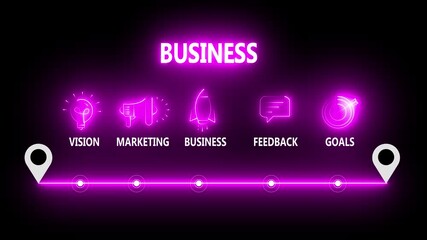 neon Business concept with thin line icons on black background. Infographic design. Chart with animated icons. - Powered by Adobe