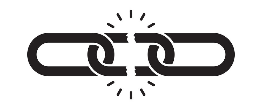 Broken chain link icon representing disconnection, failure, and broken relationship, suitable for error messages, failure reports, system interruptions, and business breakdowns