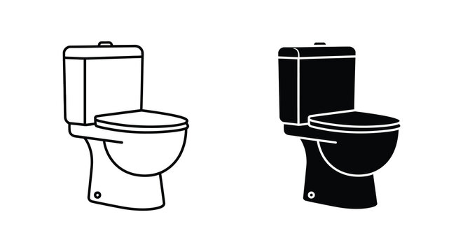 Two toilet designs one outlined and one solid black presenting a contrasting view silhouette