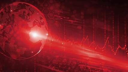 A futuristic technological background with a profound global network illuminated in red, showcasing dynamic digital connections and data streams worldwide. - Powered by Adobe