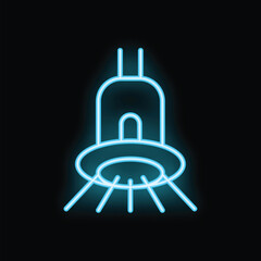 Fototapeta premium Bright neon blue icon of a ceiling lamp shining light into a dark room