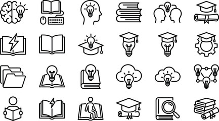 Education knowledge line icons set for learning study graduation idea research academic concept ui design