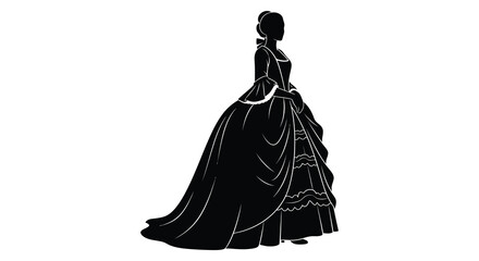 Elegant woman in a grand historical gown detailed dress and flowing fabric silhouette