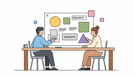 Two creative professionals collaborating on brand identity project