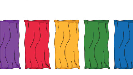 Vibrant Cartoon Pillow Vector Graphics in Purple, Red, Yellow, Green, and Blue for Decorative Purposes