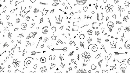 Creative doodle elements seamless pattern for design and illustration © Budi Studio