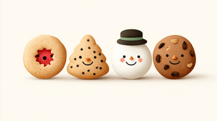 Cute christmas cookies with snowman and festive faces