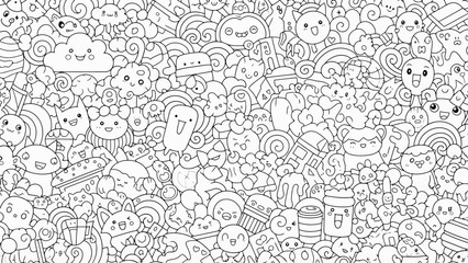 Black and White Doodle Cartoon Vector Seamless Pattern Background © AgnaPutri