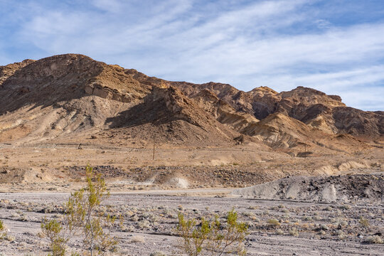 Death Valley National Park, Inyo County, California. Greenwater Range（Mojave Desert). Alluvial deposits near Ryan (former mining community). Furnace Creek Wash Road