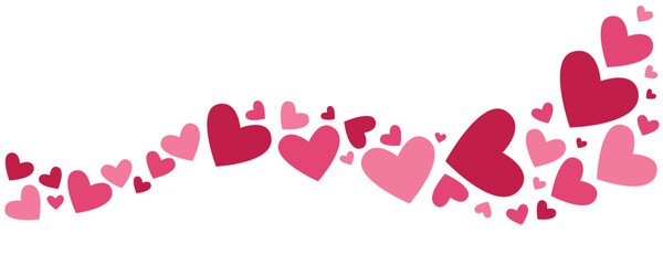 Flowing hearts border isolated on white background. Romantic heart wave decoration for Valentine&rsquo;s Day greeting cards, posters, banners and wedding designs. Flat vector illustration.