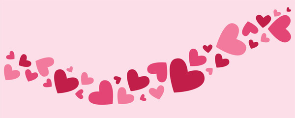 Cute heart wave border on soft pink background. Romantic love decoration. Flat vector illustration.