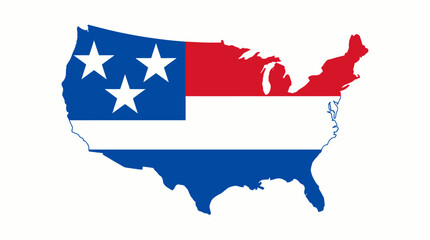 USA Tricolor Patriotic Vector Map with Red White Blue Horizontal Flag Design and Stars for National Identity, Celebration, and Graphic Illustration Use