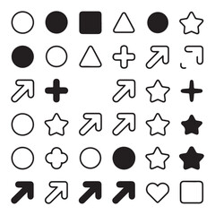 Minimal Black and White Outline Icons and Geometric Symbols Vector Set
