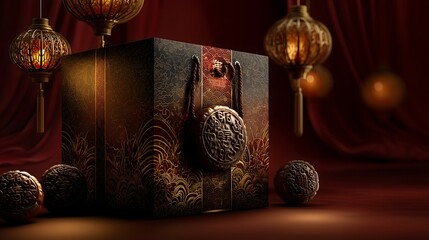 Mooncake box design lantern glow mockup