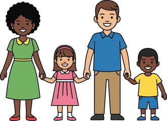Fototapeta premium A happy diverse family illustration showing parents and children smiling and holding hands together