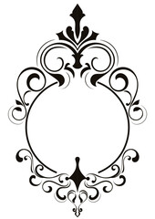 Vintage scroll frame graphic element for print, brand decoration.