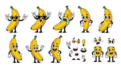 Set of cartoon banana characters with various expressions and poses © Ahmad