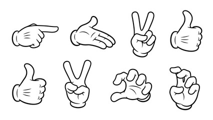 Fototapeta premium Set of Cartoon Hand Gestures in Vector Illustration Style