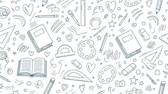 Creative School Supplies Seamless Pattern Design