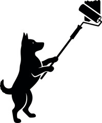 Funny Dog Silhouette Painting Wall with Roller Vector Illustration Isolated on White