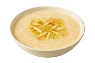 Sheer khurma vermicelli pudding for eid al-fitr, delicious festive sweet dessert with nuts, transparent background