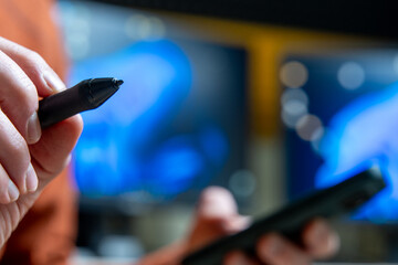 Professional Working With Stylus On Smartphone And Tablet, Digital Pen Touchscreen Writing For Productivity Notetaking Workflow, Fast Mobile Editing And Control