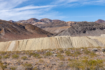 Obraz premium Death Valley National Park, Inyo County, California.Black Mountains (Amargosa Range System). Alluvial deposits near Ryan (former mining community). Furnace Creek Wash Road, American Borate Sigma Mine 