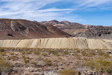 Death Valley National Park, Inyo County, California.Black Mountains (Amargosa Range System). Alluvial deposits near Ryan (former mining community). Furnace Creek Wash Road, American Borate Sigma Mine
