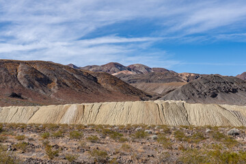 Death Valley National Park, Inyo County, California.Black Mountains (Amargosa Range System). Alluvial deposits near Ryan (former mining community). Furnace Creek Wash Road, American Borate Sigma Mine
