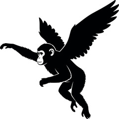Flying Monkey Silhouette Vector Illustration Isolated on White Background for Fantasy Design © Vector World