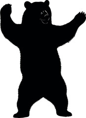 Black Bear Silhouette Standing Upright Isolated on White Background Vector Illustration