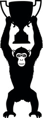Silhouette of Monkey Holding Trophy Cup Vector Isolated on White for Achievement and Success Concepts