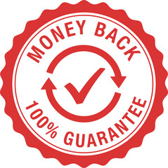 Red Money Back Guarantee Badge Vector Icon for Refund Policy and Customer Assurance