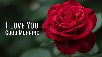 Romantic red rose with i love you good morning message