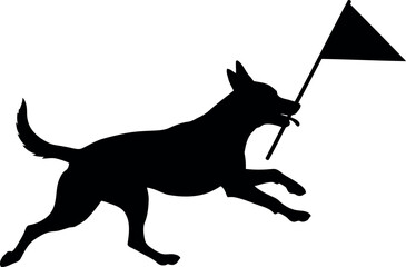Silhouette of Running Dog Carrying Flag Vector Isolated on White Background