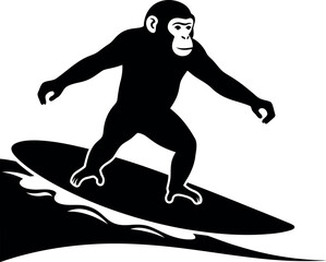 Monkey Surfing Silhouette Vector Illustration &ndash; Fun Animal Surf Art for T-Shirts and Posters