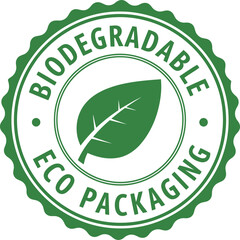 Biodegradable Eco Packaging Badge Icon &ndash; Green Leaf Sustainability Label for Eco-Friendly Products