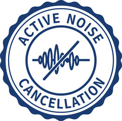 Active Noise Cancellation Badge Icon &ndash; Blue Circular Seal with Sound Wave Symbol for Audio Technology
