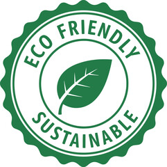 Eco Friendly Sustainable Badge Icon with Green Leaf for Organic Natural Product Labeling