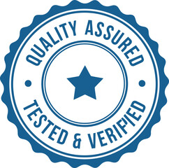 Blue Quality Assured Badge Icon &ndash; Tested Verified Guarantee Seal for Certification and Trust
