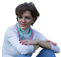 Young woman in the park. Cute girl portrait in french style.