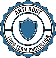 Anti Rust Long Term Protection Badge Icon &ndash; Shield Emblem for Corrosion Resistant Products and Metal Care